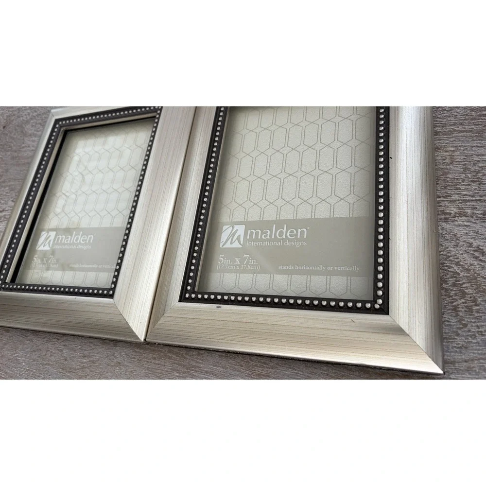 Set Of 2 Malden Silver Tone Picture Frames For 5x7 Photos Contemporary Classic